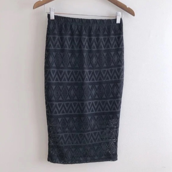 Guess Vintage High Waist Mesh Knit Layer Fitted Stretchy Pencil Midi Skirt Black - Picture 9 of 9